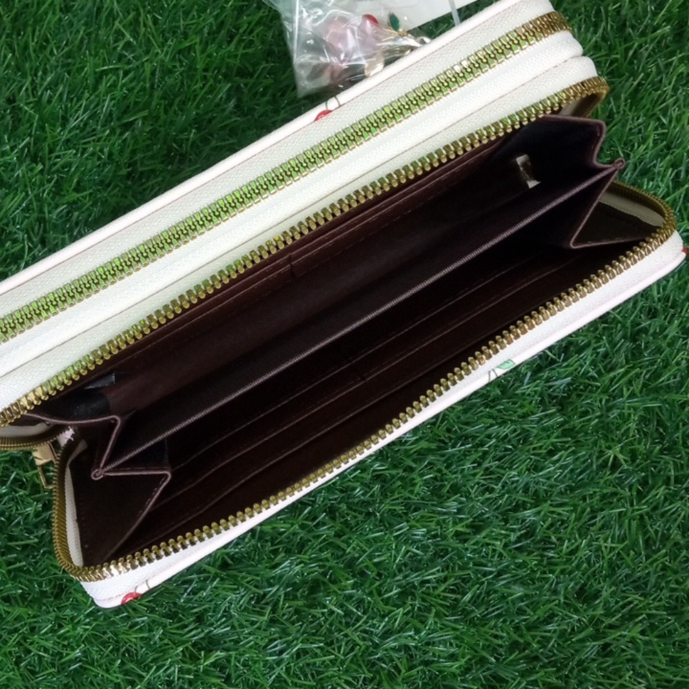 👜 Blush Kiss Cherry Print Double Zip Around Wallet - Picture 5 of 6